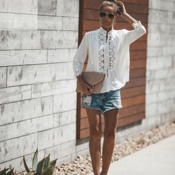 NWT 3/4 Sleeve Lightweight Lace Boho Top - Picture 2 of 8